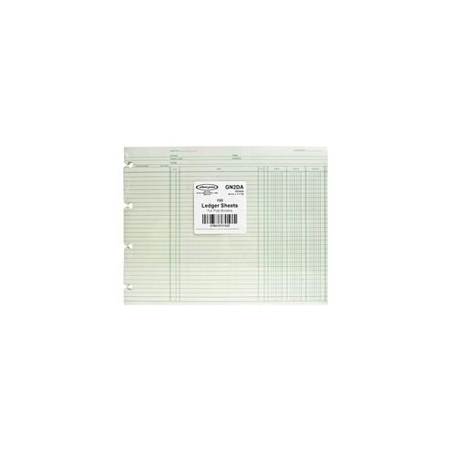 Wilson Jones Balance Ledger Paper - 24 lb - Double Sided Sheet - Ledger - 11 7/8" x 9 1/4" Sheet Size - 4 x Holes - Green Sheet(s) - Brown, Green Print Color - Paper - 100 / Pack