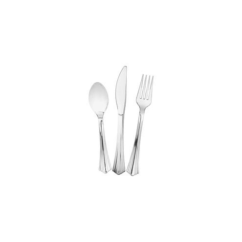 Comet Heavyweight Plastic Cutlery - 450/Carton - 25 x Spoon - 25 x Knife - 25 x Fork - Plastic - Silver