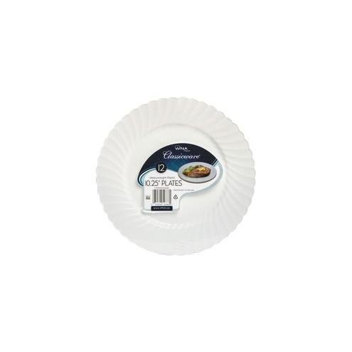 Classicware WNA Comet Heavyweight Plastic White Plates - 10.25" Diameter Plate - Polystyrene, Plastic - Disposable - White - 12 Piece(s) / Pack