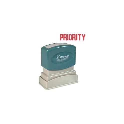 Xstamper PRIORITY Title Stamp - Message Stamp - "PRIORITY" - 0.50" Impression Width x 1.63" Impression Length - Red - Recycled - 1 Each