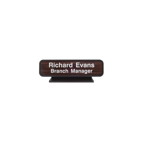 Xstamper 2"x8" Designer Desk Sign Set - 1 Each - Logo Design - 8" Width x 2" Height - Rectangular Shape - Rounded Corner - Plastic - Brown