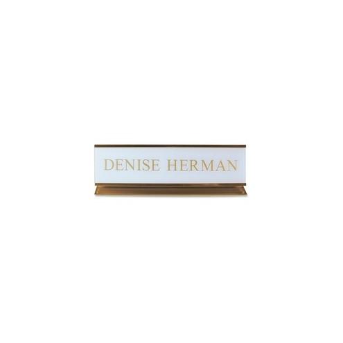 Xstamper Pedestal Aluminum 2"x8" Desk Sign - 1 Each - 8" Holding Width x 2" Holding Height - Rectangular Shape - Long Lasting, Durable - Aluminum, Plastic - Gold