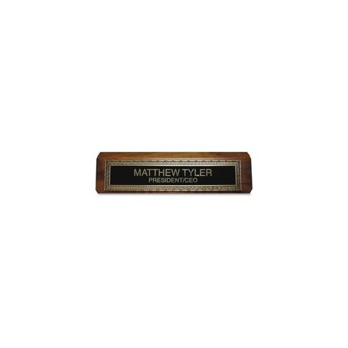 Xstamper 2"x10" Deluxe Wood Desk Sign - 1 Each - 10" Width x 2" Height - Rectangular Shape - Walnut Wood, Brass - Black, Gold