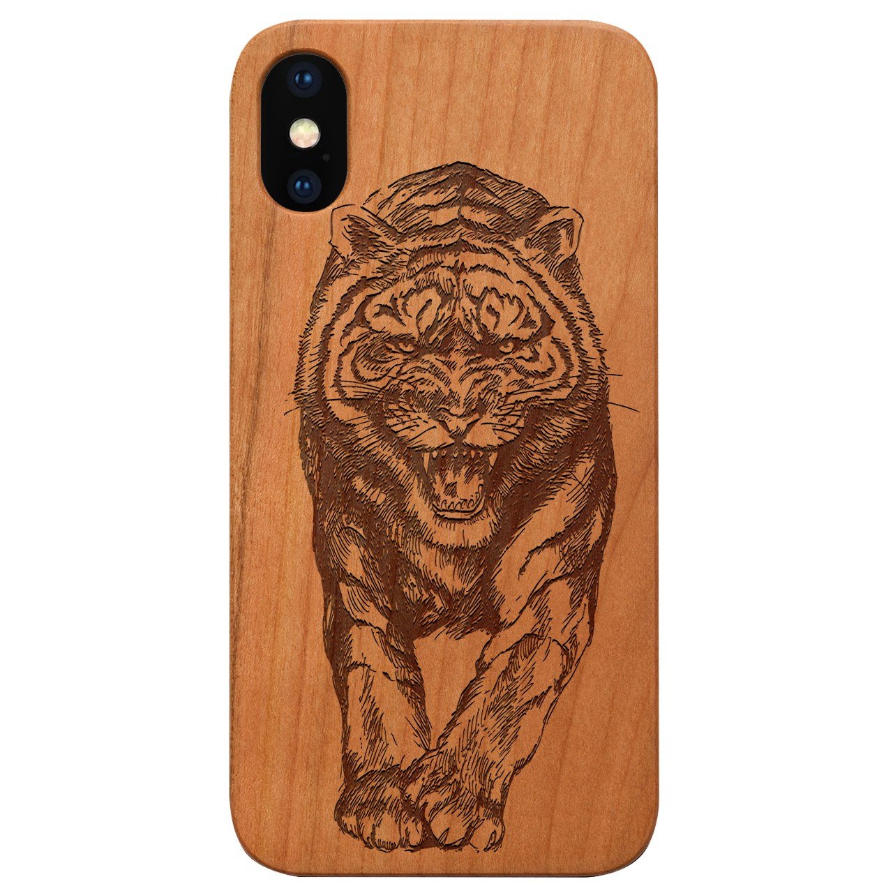 Angry Tiger - Engraved - Wooden Phone Case