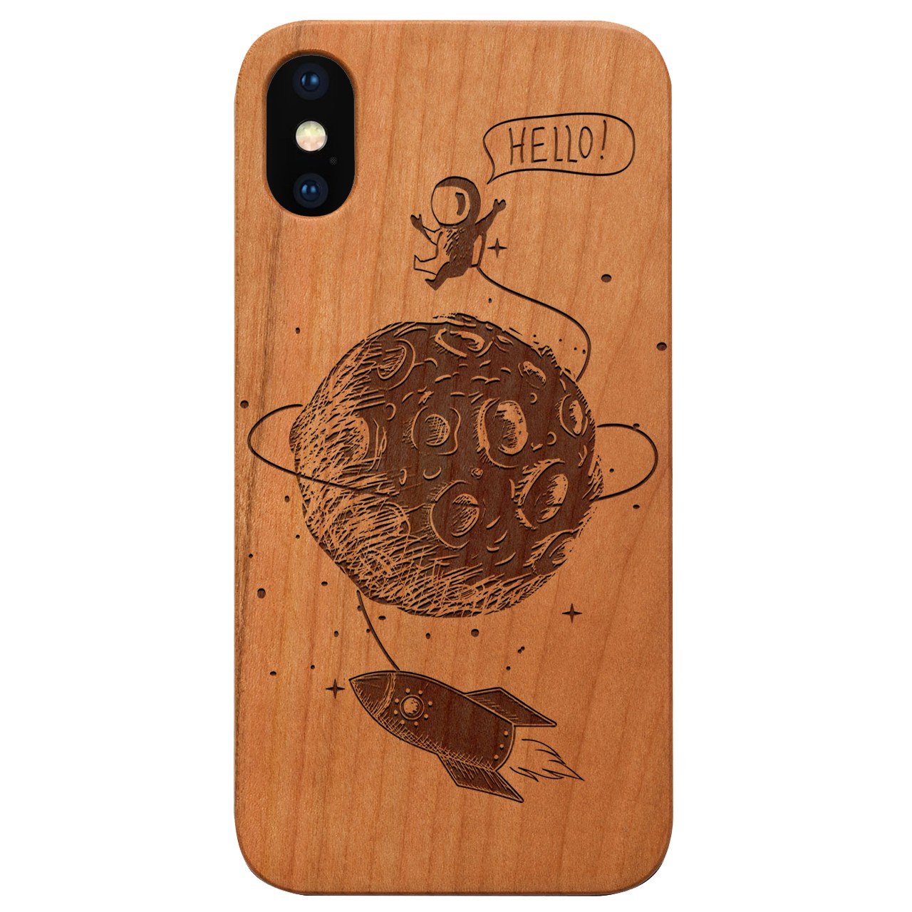 Astronaut in the Moon - Engraved - Wooden Phone Case