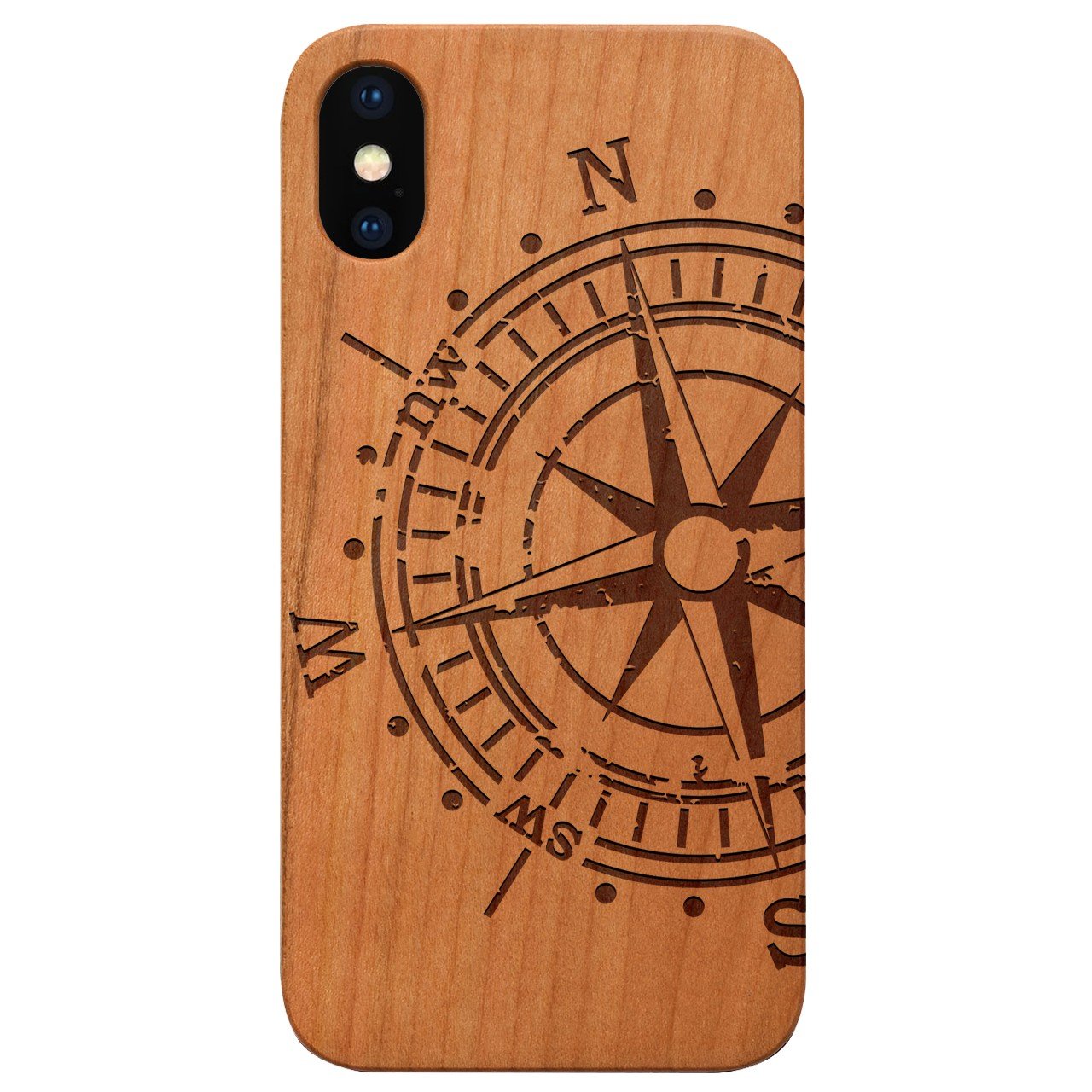 Big Compass - Engraved - Wooden Phone Case