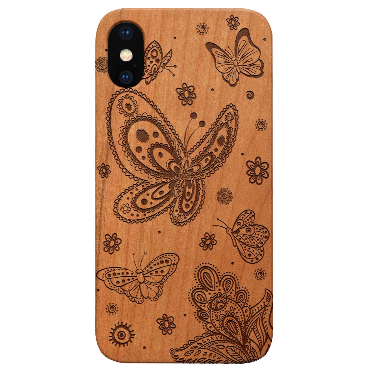  Butterflies - Engraved - Wooden Phone Case - IPhone 13 Models