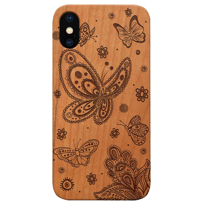  Butterflies - Engraved - Wooden Phone Case - IPhone 13 Models