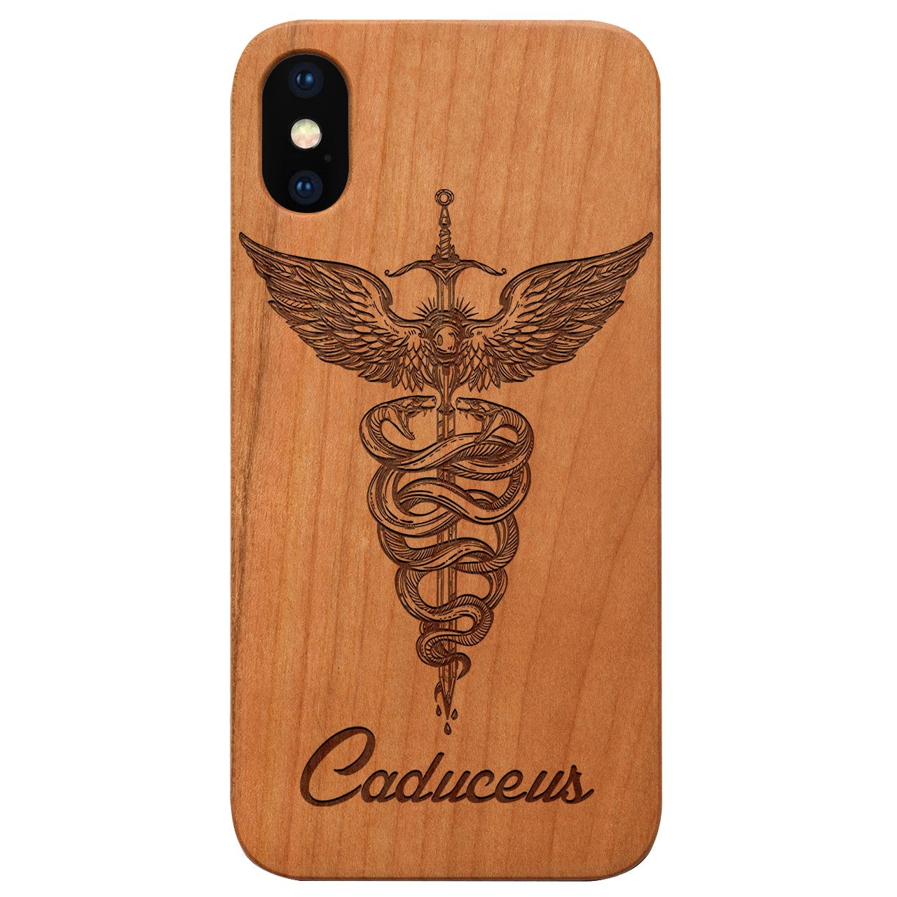  Caduceus - Engraved - Wooden Phone Case - IPhone 13 Models