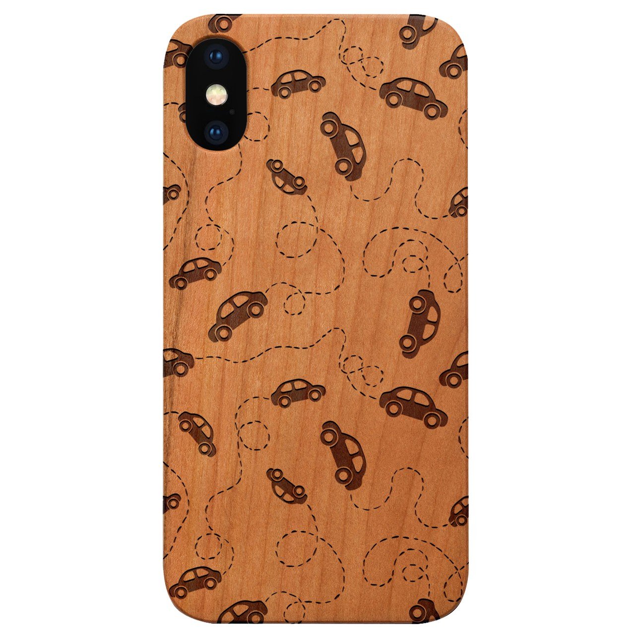 Car Pattern - Engraved - Wooden Phone Case