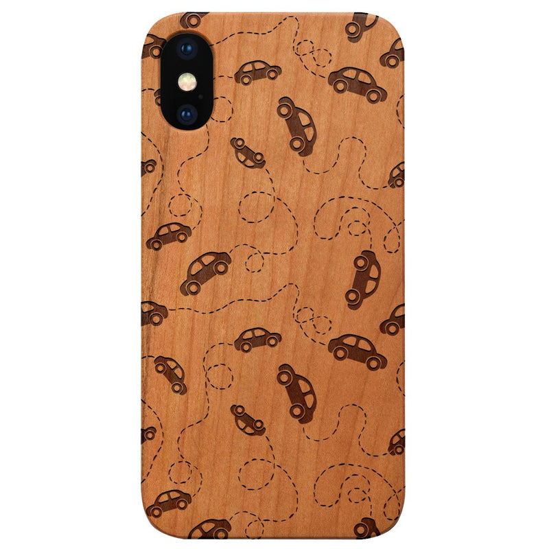 Car Pattern - Engraved - Wooden Phone Case