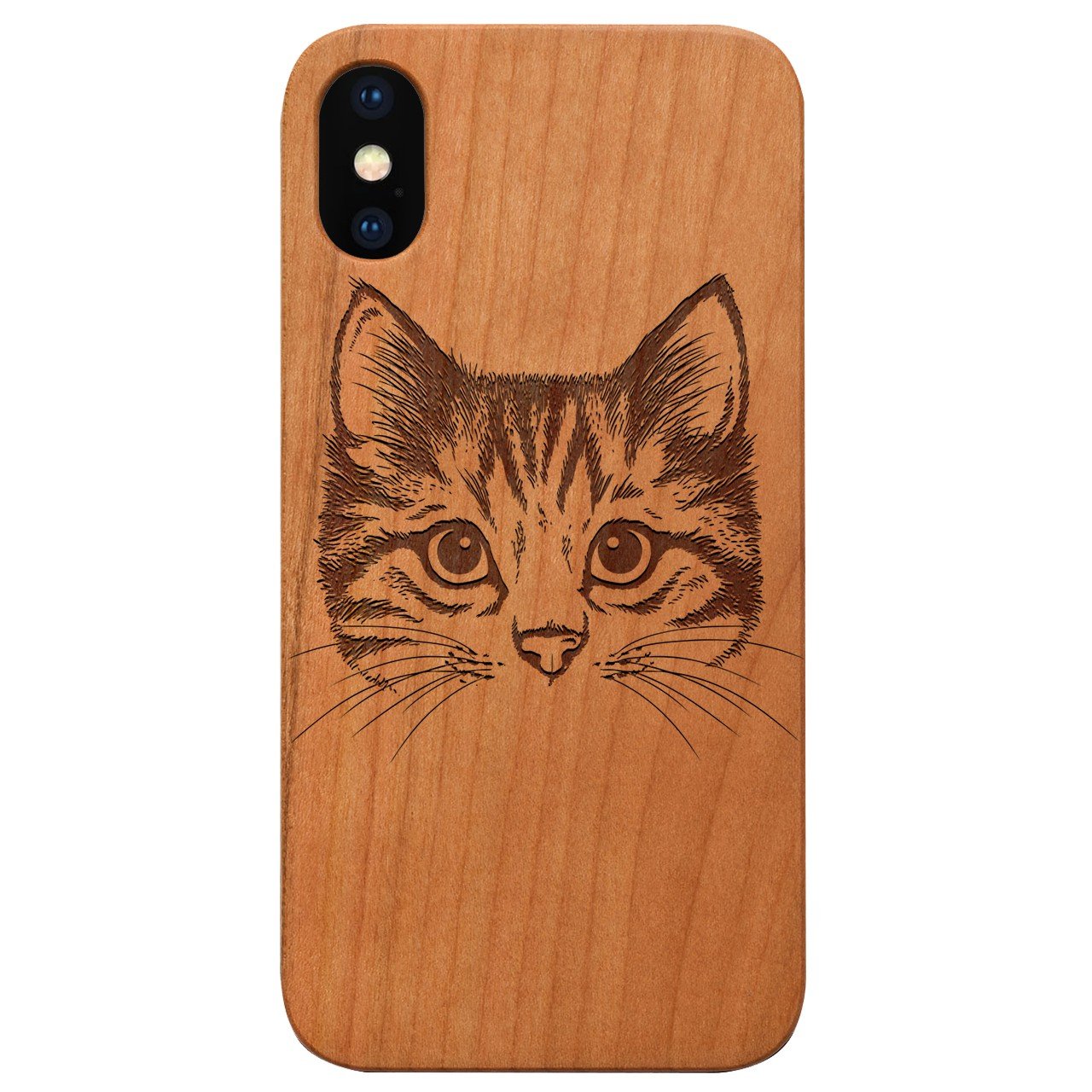 Cat Head - Engraved - Wooden Phone Case