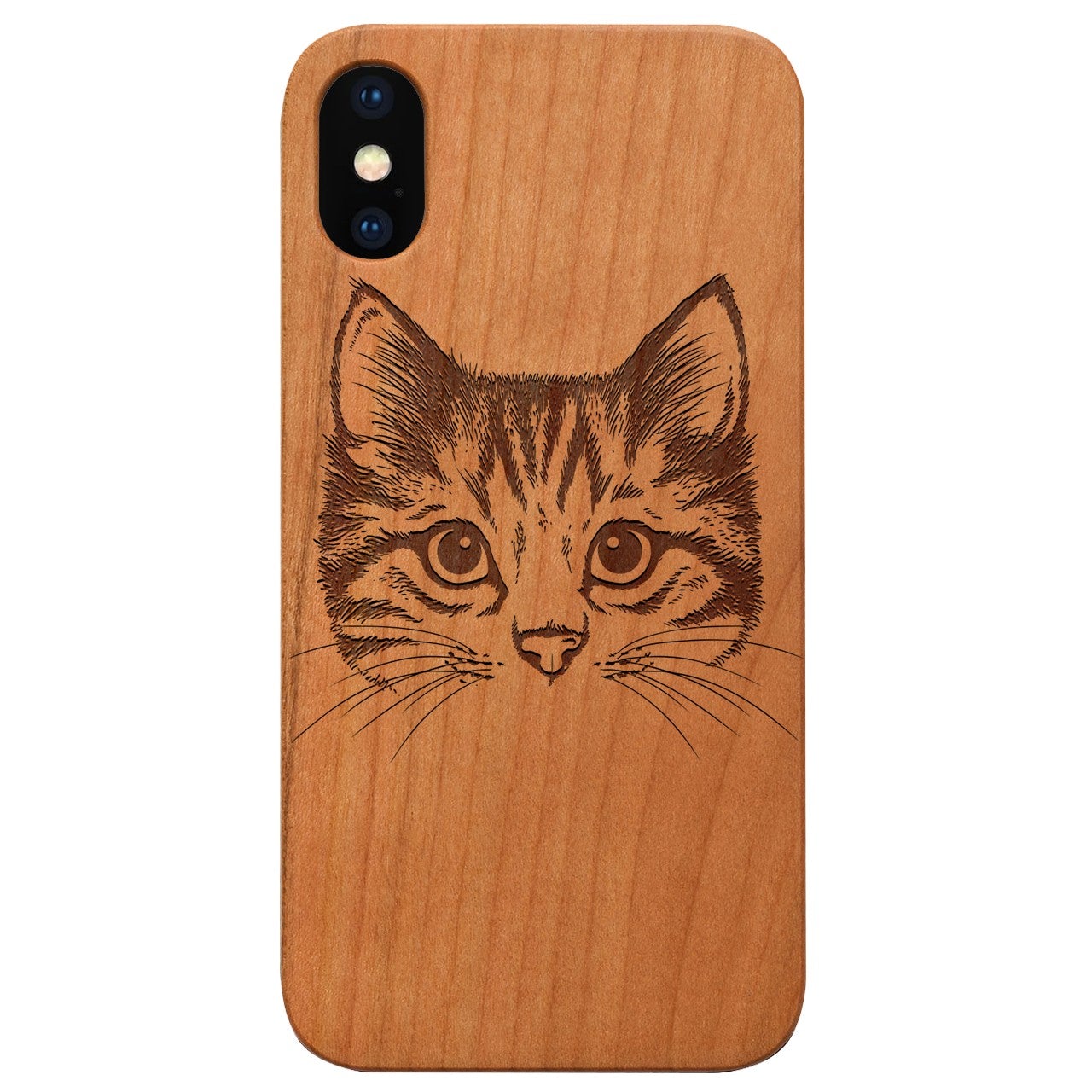  Cat Head - Engraved - Wooden Phone Case - IPhone 13 Models