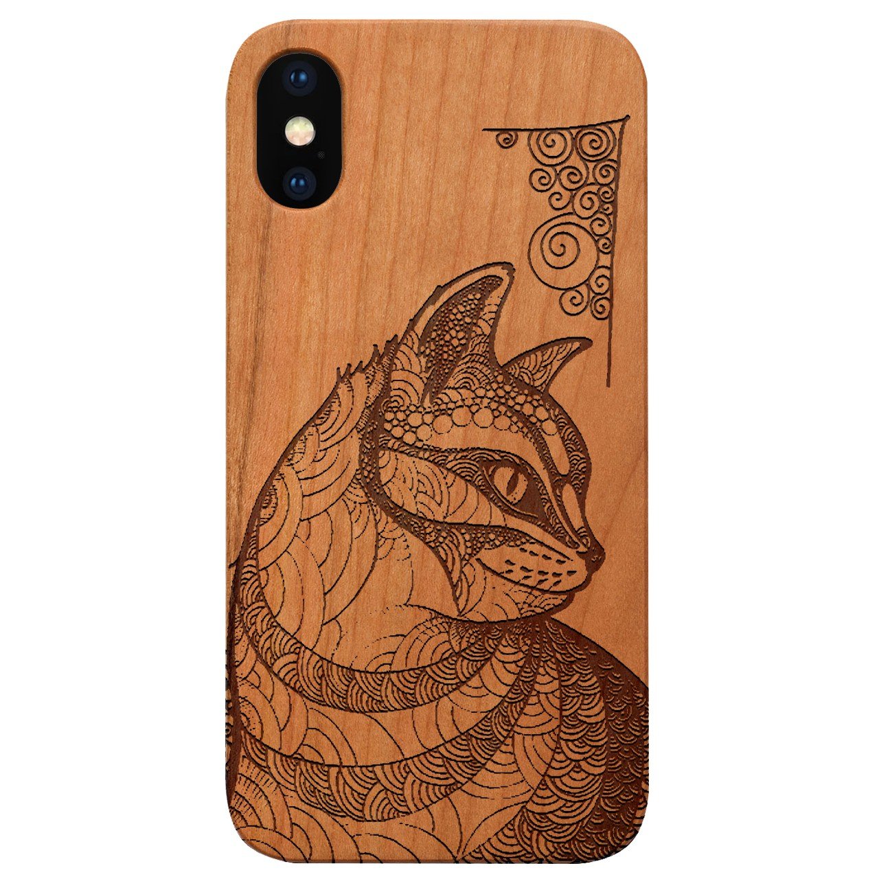 Cat Mandala 2 - Engraved - Wooden Phone Case