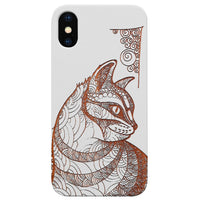 Cat Mandala 2 - Engraved - Wooden Phone Case