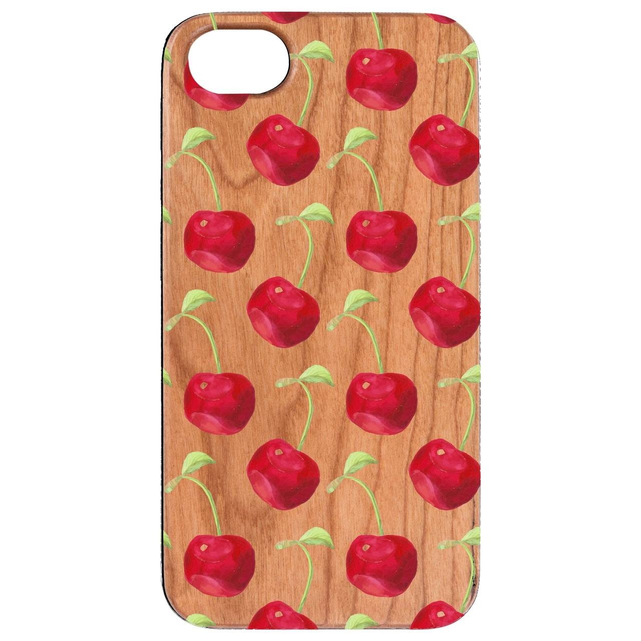 Cherry Pattern - UV Color Printed - Wooden Phone Case