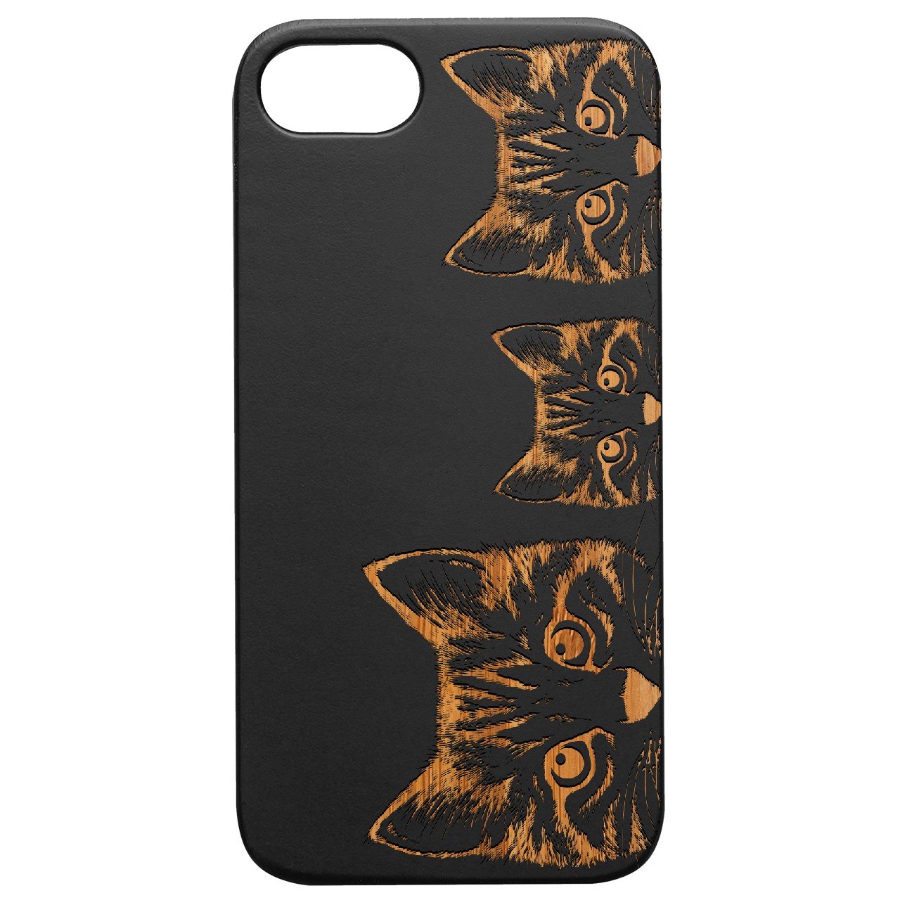Curious Cats - Engraved - Wooden Phone Case