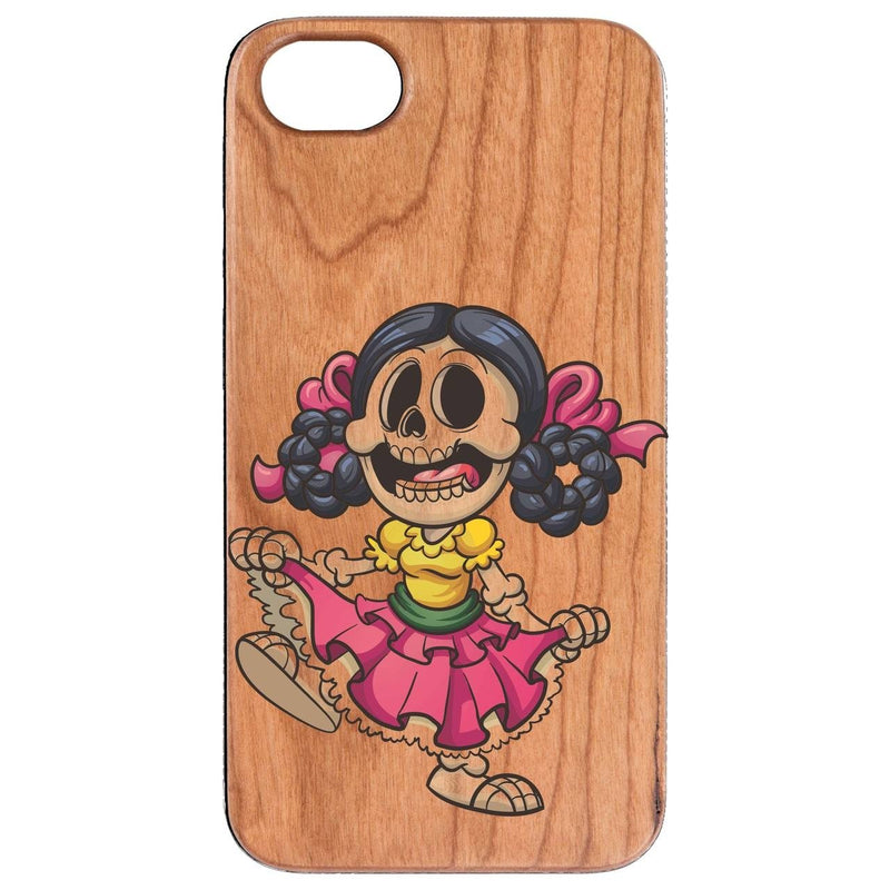 Dancing Skeleton Girl - UV Color Printed - Wooden Phone Case