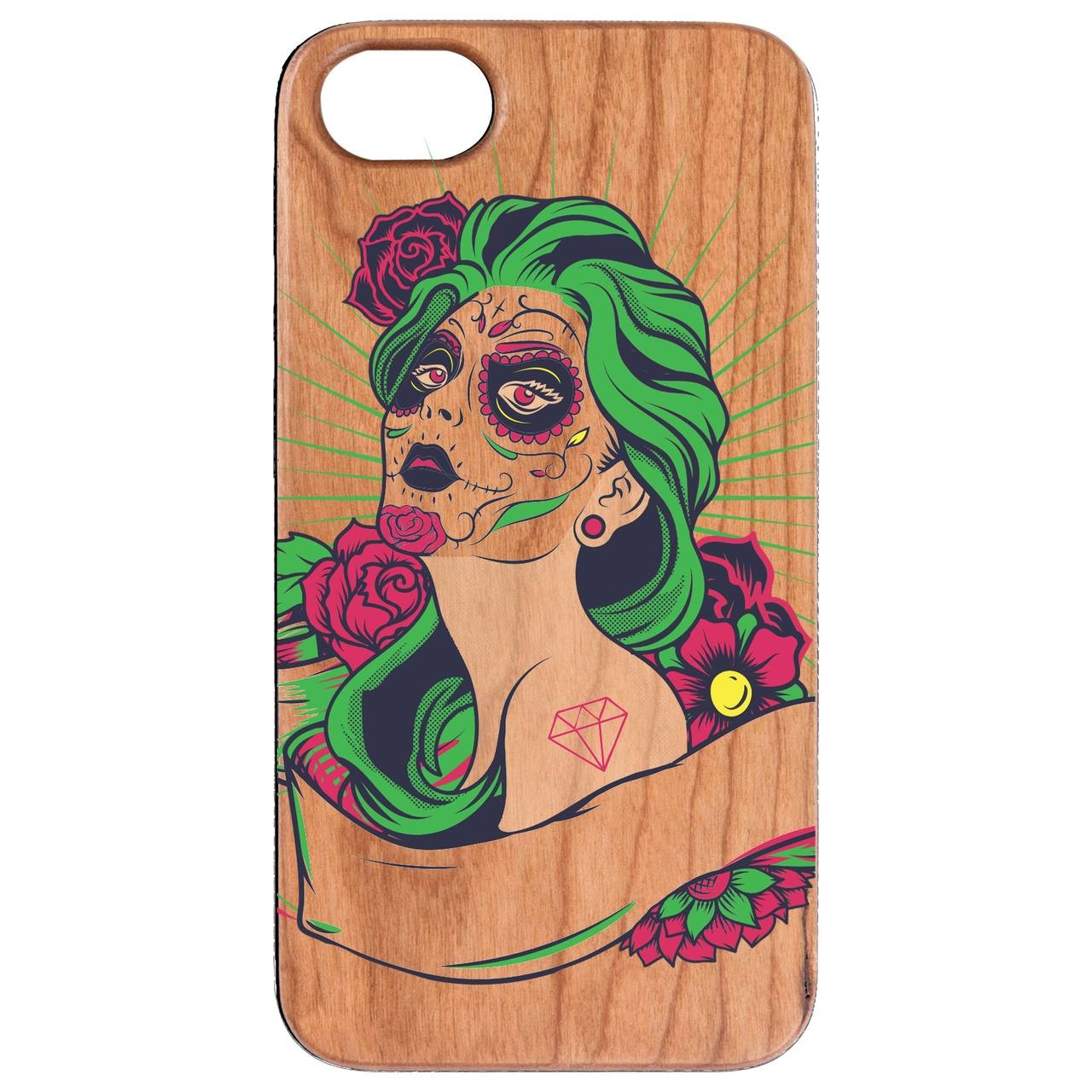  Day of Dead Girl - Engraved - Wooden Phone Case - IPhone 13 Models