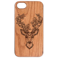  Deer with Flowers - Engraved - Wooden Phone Case - IPhone 13 Models