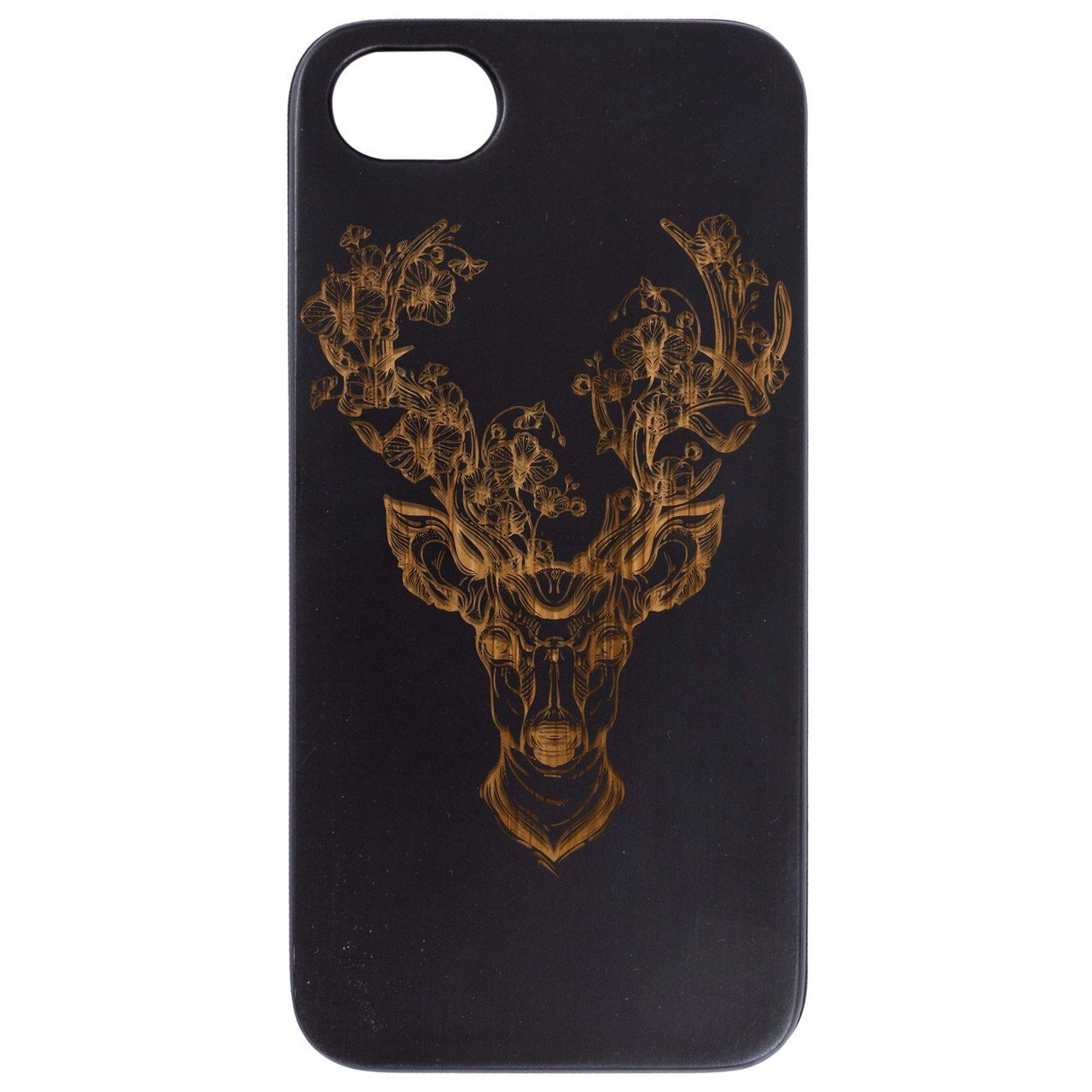 Deer with Flowers - Engraved - Wooden Phone Case