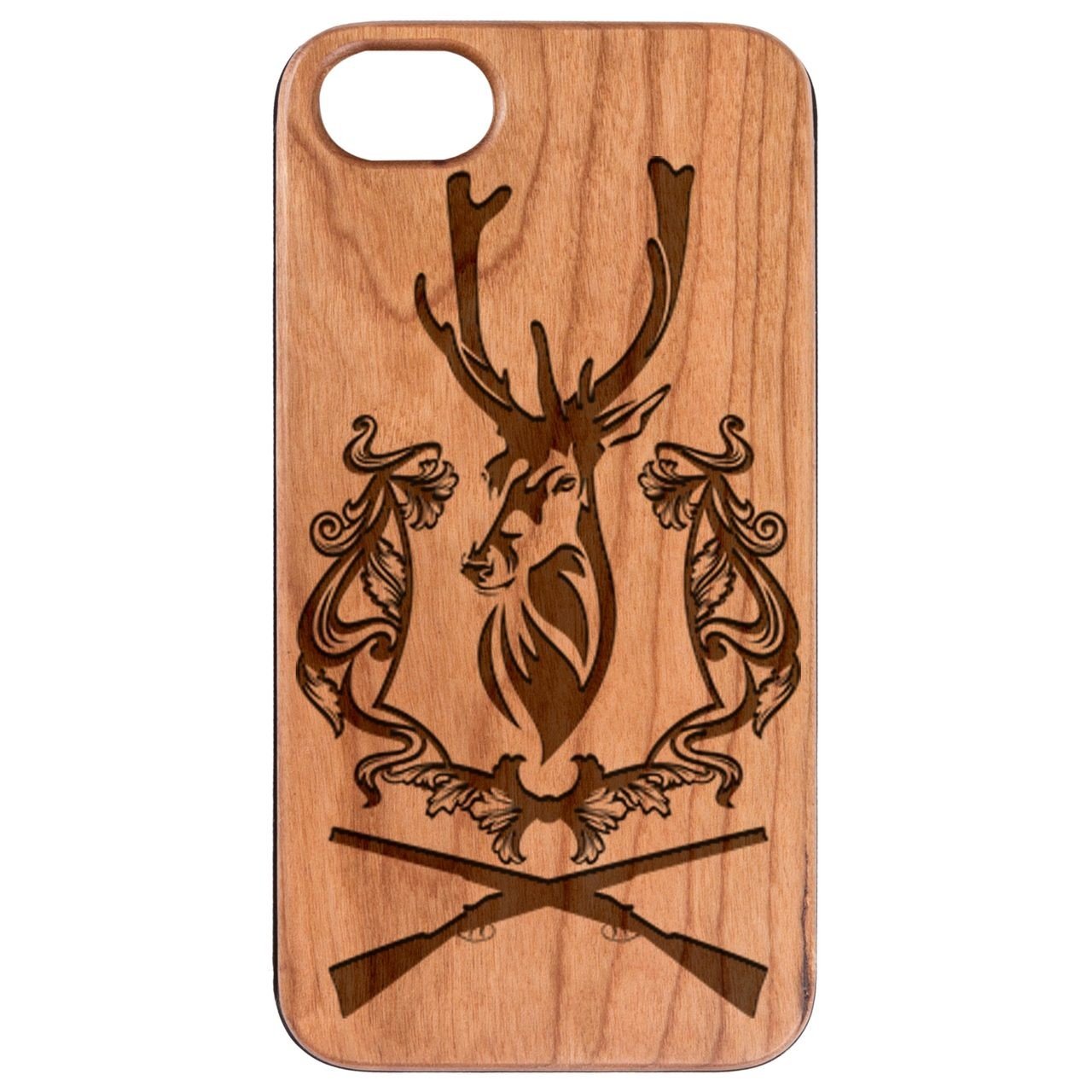 Deer with Rifles - Engraved - Wooden Phone Case