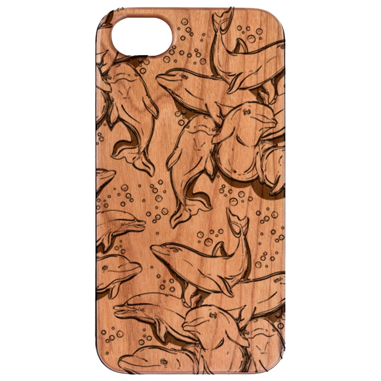  Dolphins - Engraved - Wooden Phone Case - IPhone 13 Models