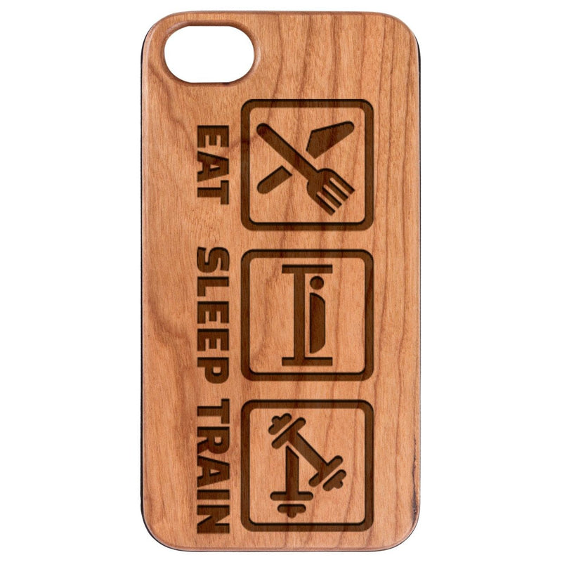  Eat Sleep Train - Engraved - Wooden Phone Case - IPhone 13 Models