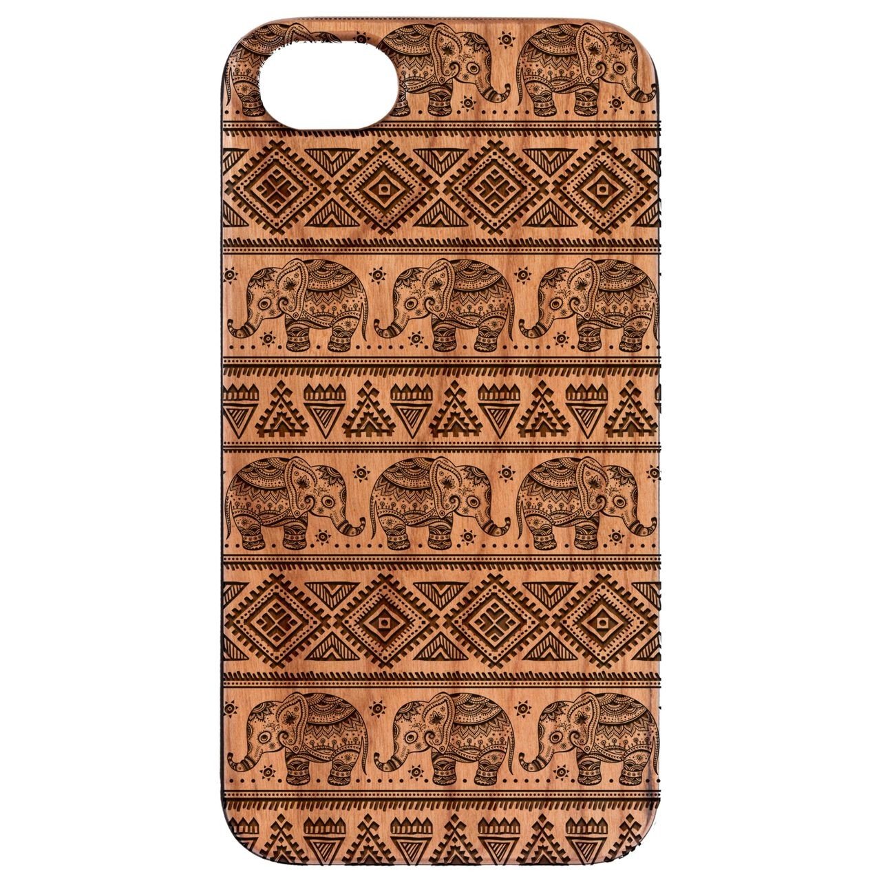 Elephant Pattern - Engraved - Wooden Phone Case