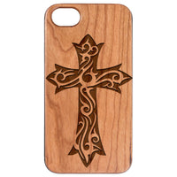  Floral Cross - Engraved - Wooden Phone Case - IPhone 13 Models