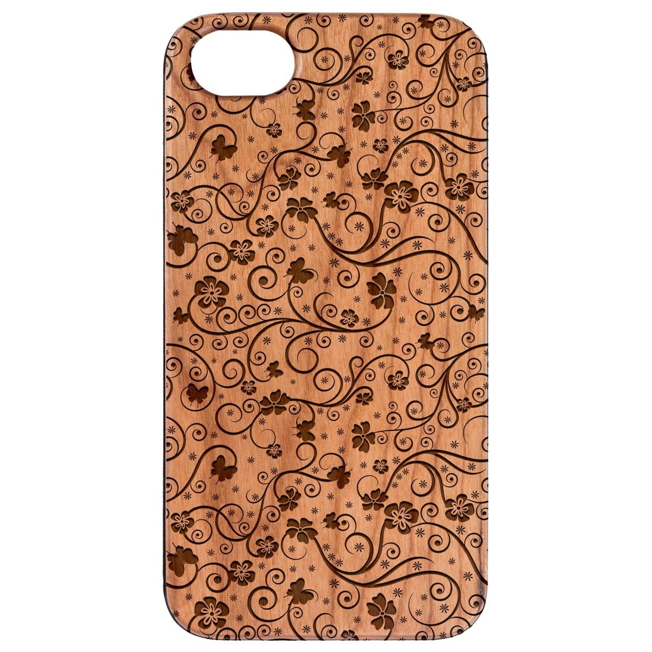 Flower Pattern - Engraved - Wooden Phone Case