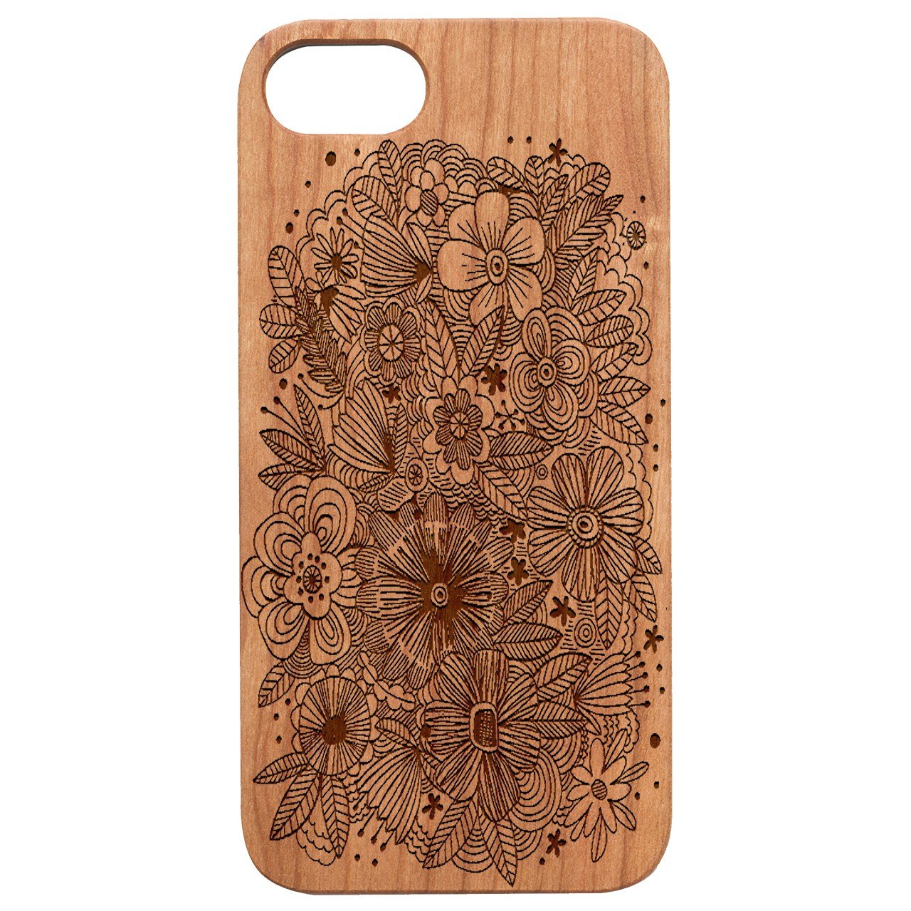 Flowers Lines - Engraved - Wooden Phone Case