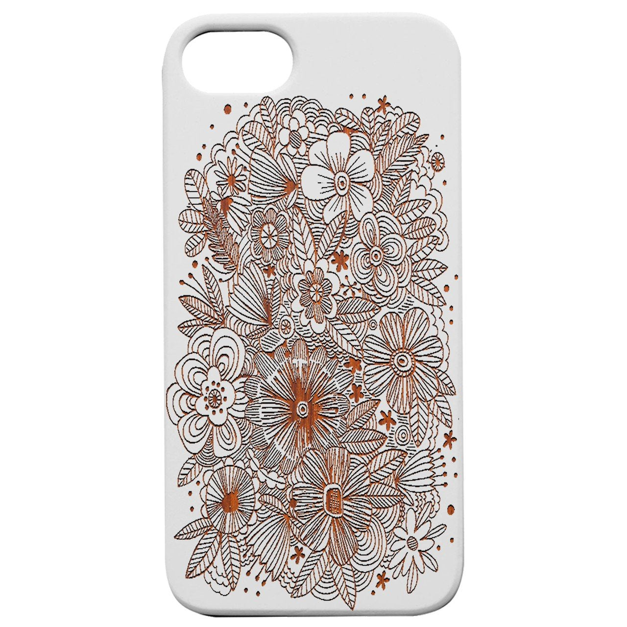 Flowers Lines - Engraved - Wooden Phone Case