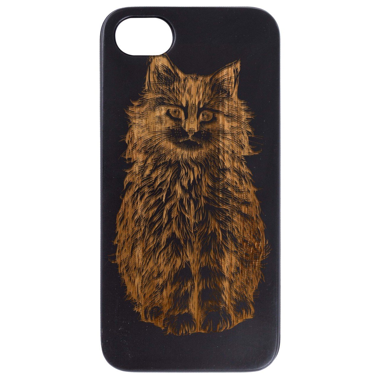 Fluffy Cat - Engraved - Wooden Phone Case