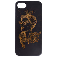 Girl with Sunglasses - Engraved - Wooden Phone Case