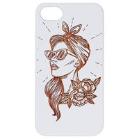 Girl with Sunglasses - Engraved - Wooden Phone Case