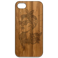 Girl with Sunglasses - Engraved - Wooden Phone Case