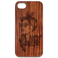 Girl with Sunglasses - Engraved - Wooden Phone Case