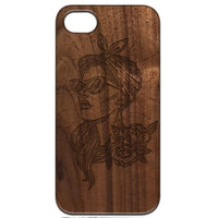 Girl with Sunglasses - Engraved - Wooden Phone Case