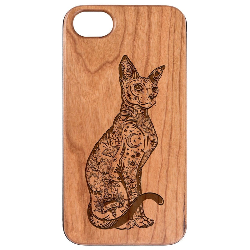 Gothic Cat - Engraved - Wooden Phone Case