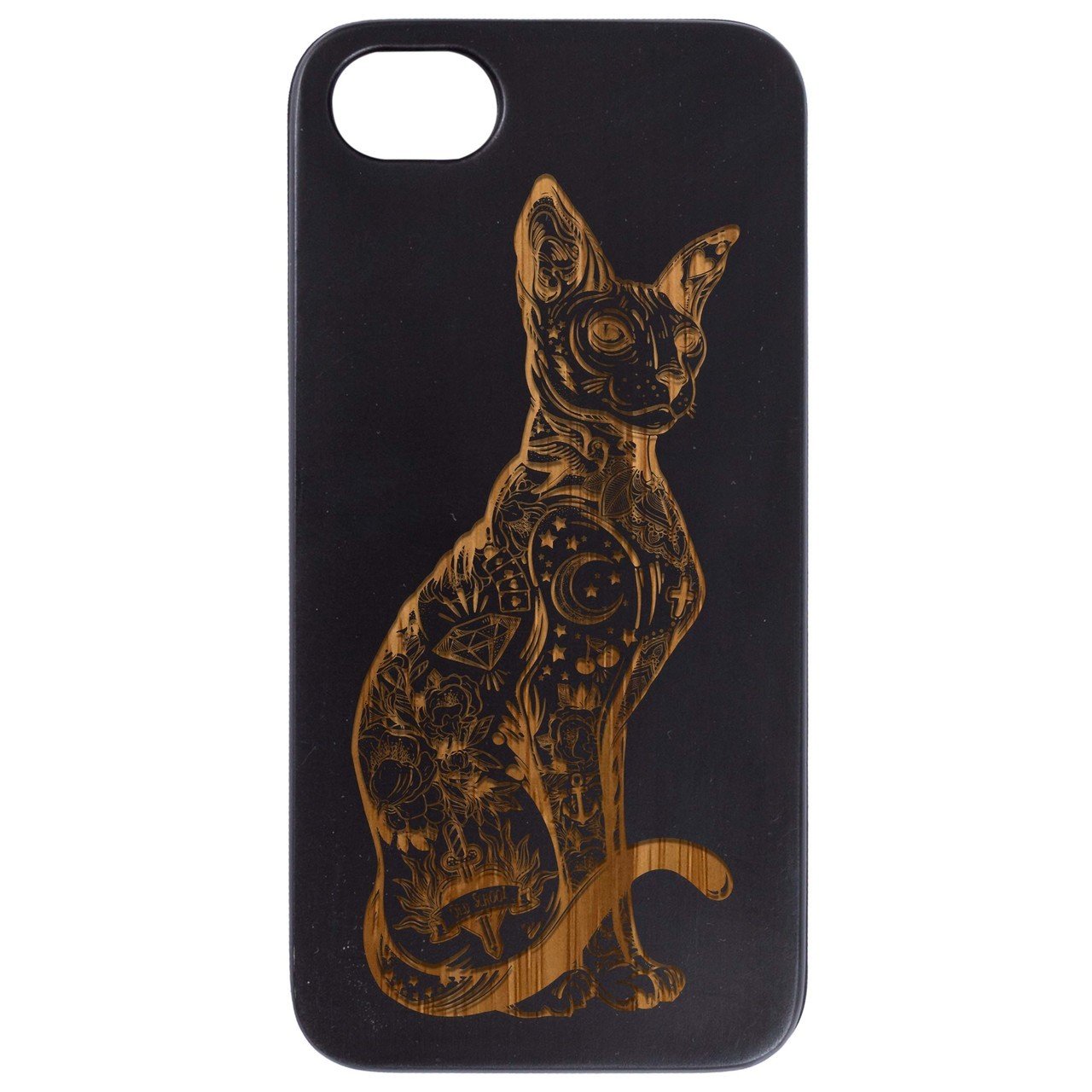 Gothic Cat - Engraved - Wooden Phone Case