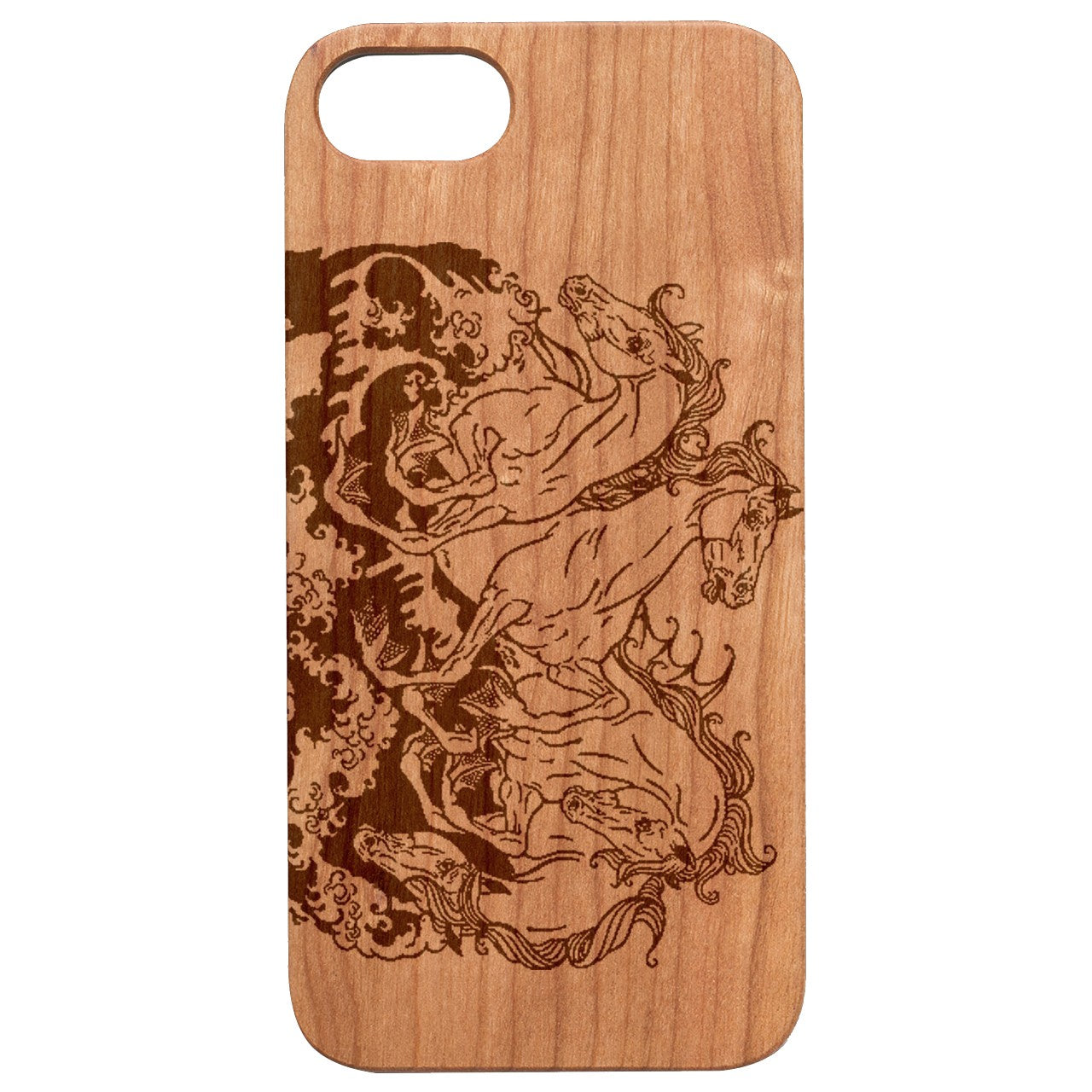  Horse Sea - Engraved - Wooden Phone Case - IPhone 13 Models