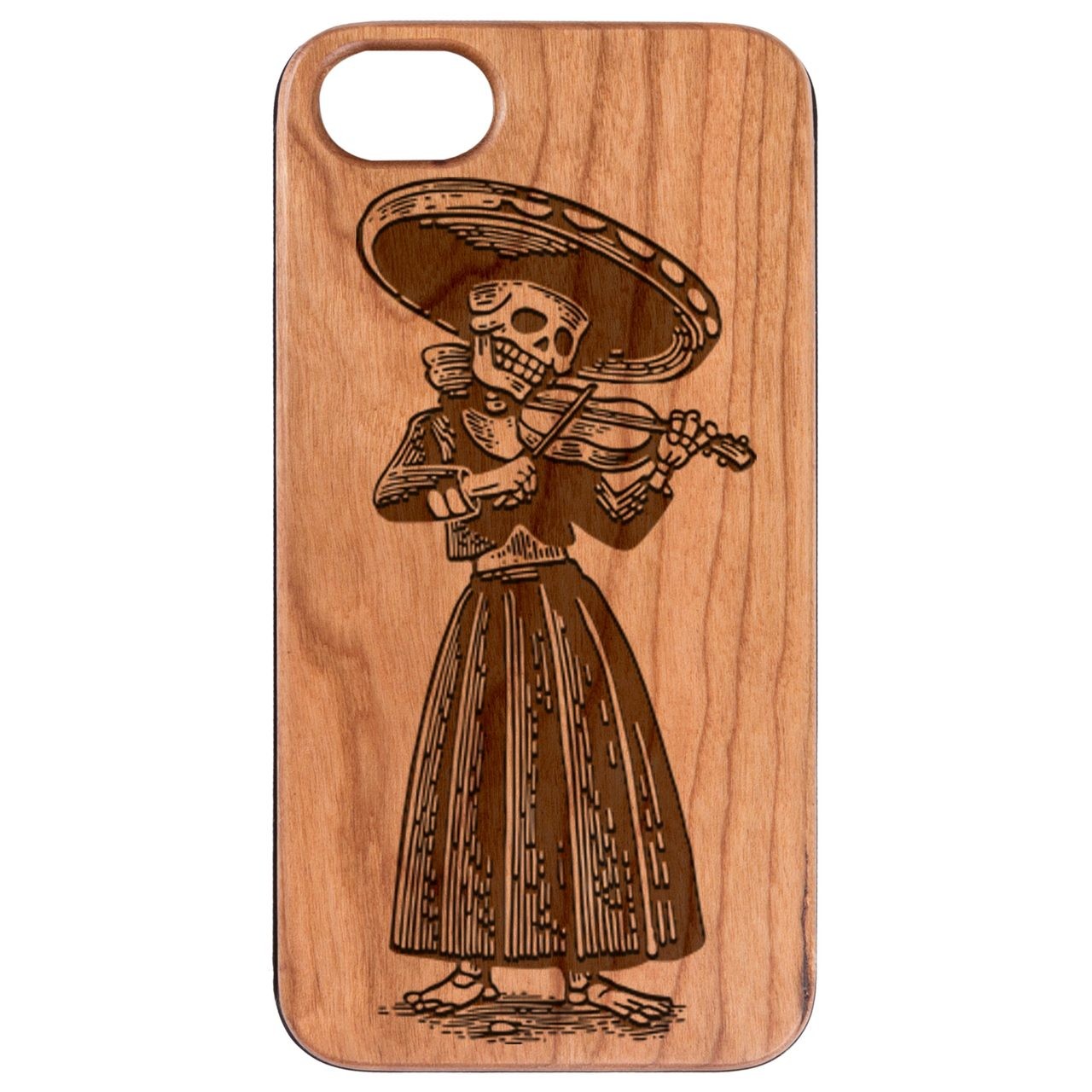  Playing Skeleton Woman - Engraved - Wooden Phone Case - IPhone 13 Models