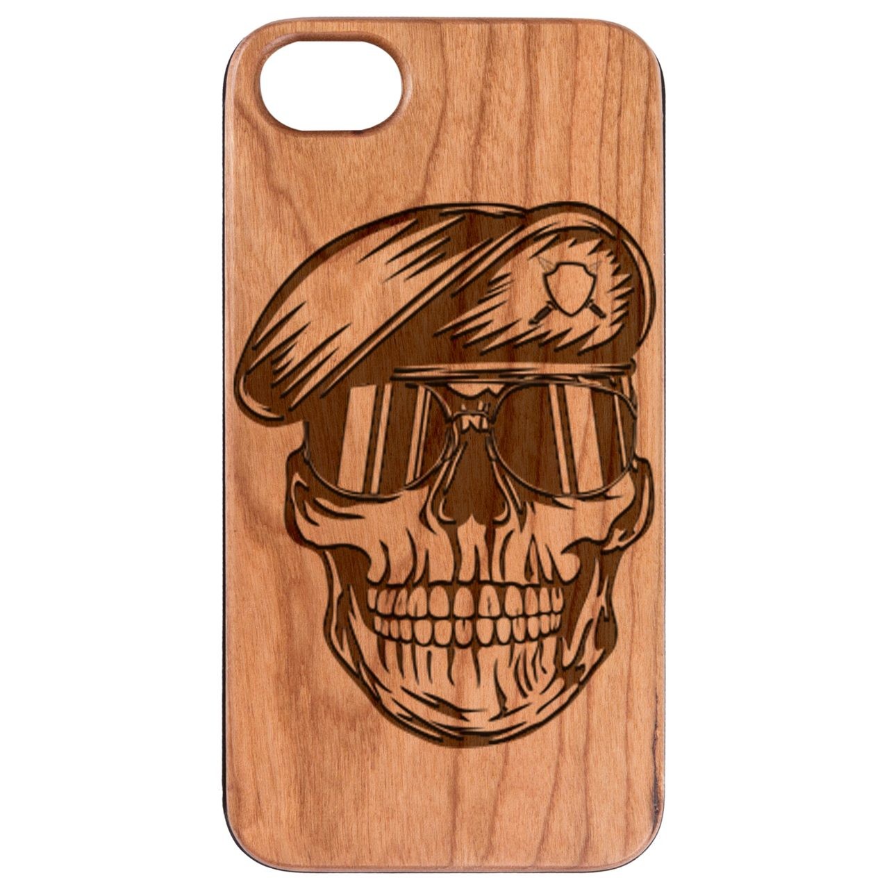  Skull in Beret - Engraved - Wooden Phone Case - IPhone 13 Models