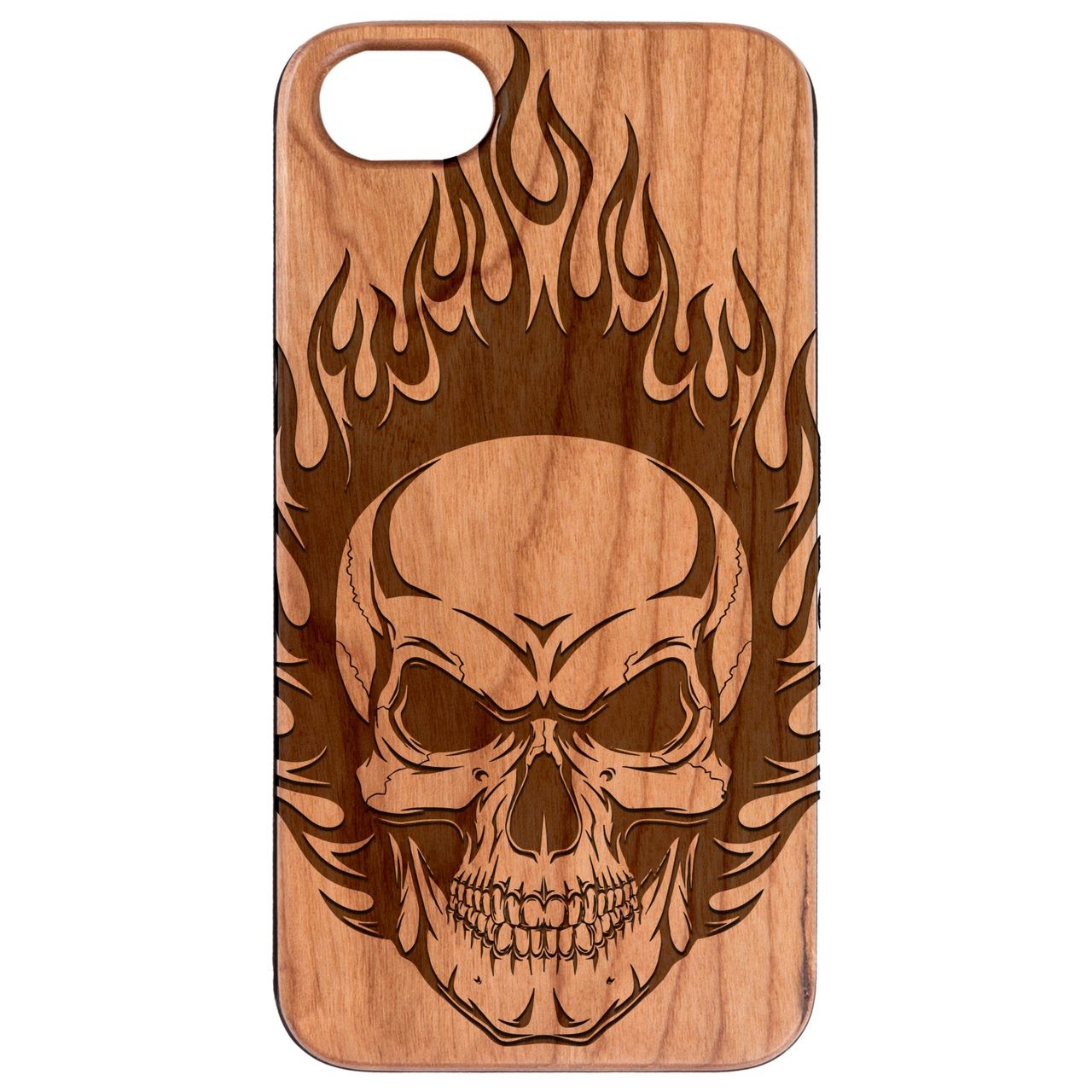  Skull on Fire - Engraved - Wooden Phone Case - IPhone 13 Models