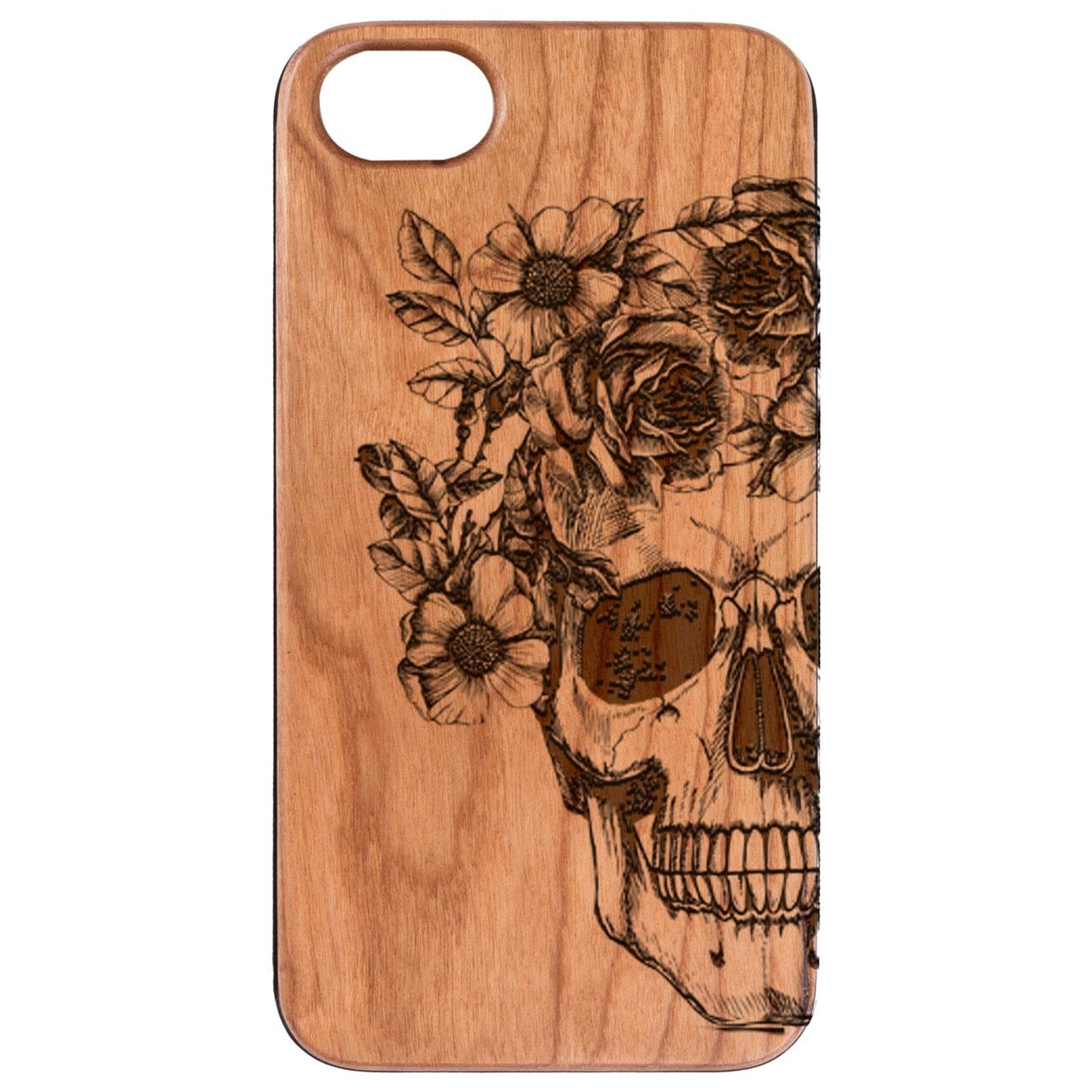  Skull with Flowers - Engraved - Wooden Phone Case - IPhone 13 Models