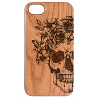  Skull with Flowers - Engraved - Wooden Phone Case - IPhone 13 Models