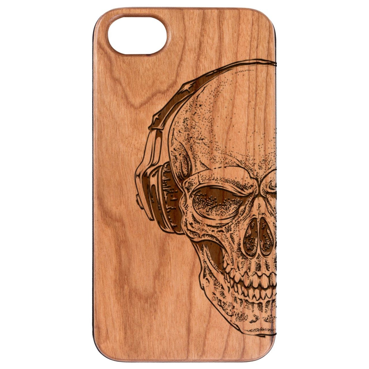  Skull with Headphones - Engraved - Wooden Phone Case - IPhone 13 Models