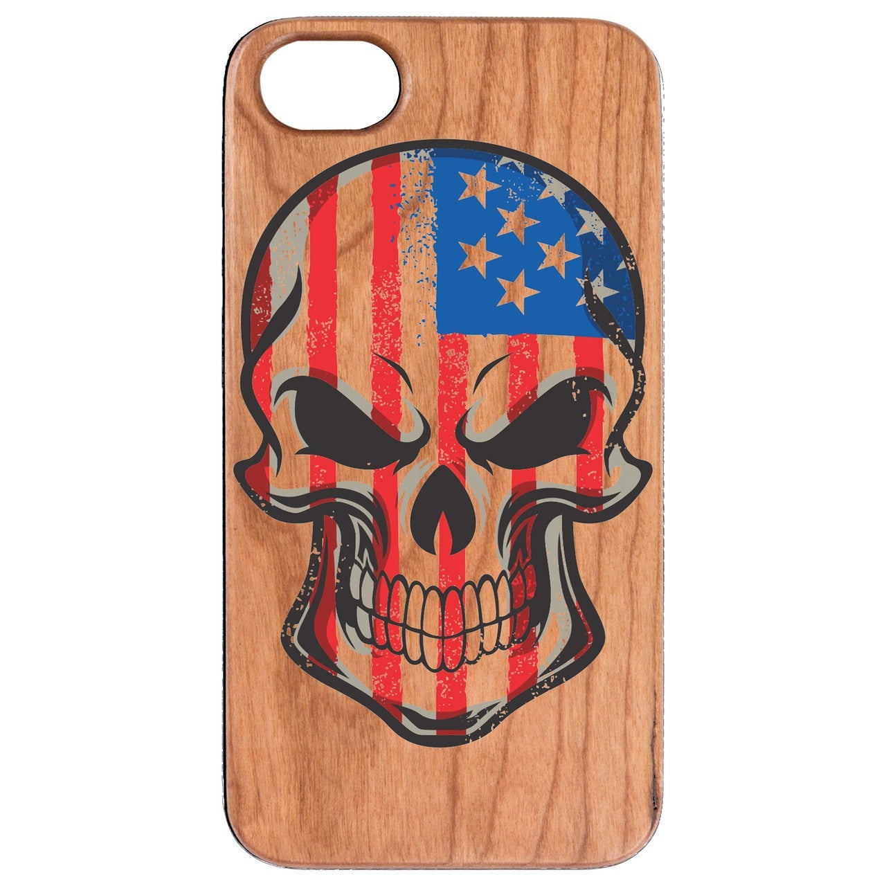  Skull with USA FLag - UV Color Printed - Wooden Phone Case - IPhone 13 Models