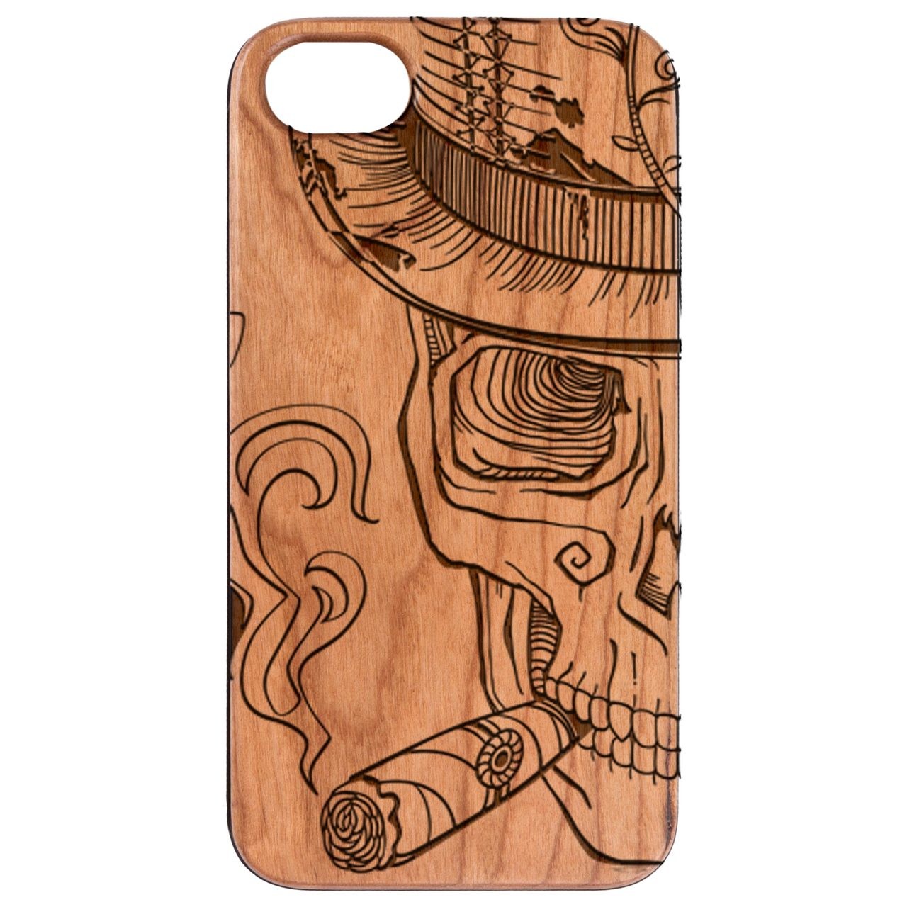  Smoking Skull - Engraved - Wooden Phone Case - IPhone 13 Models